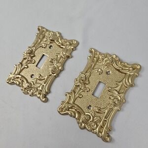Vintage Pair Ornate Light Switch Plate Covers MCM Regency American Tack